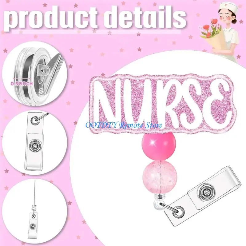 Retractable Lanyard Reels Badge Reels Glittering Name Card Holder Badge Holder Nurse Badge Cards