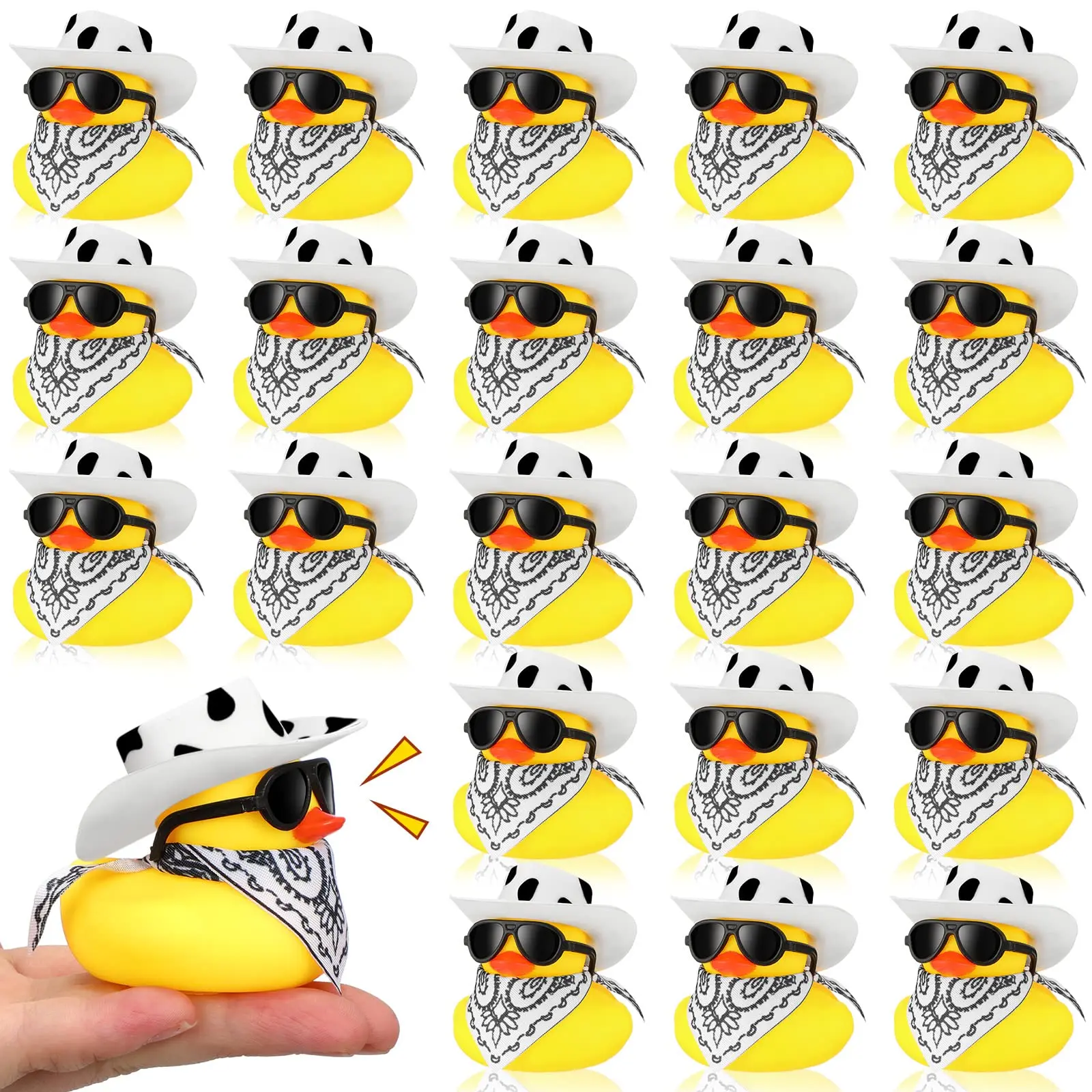6/12/24 pcs Cowboy Rubber Duck Bulk Mini Yellow Duckies Tiny Ducks Bathtub Toy with Cowboy Hat Paisley Bandanas Sunglasses for B