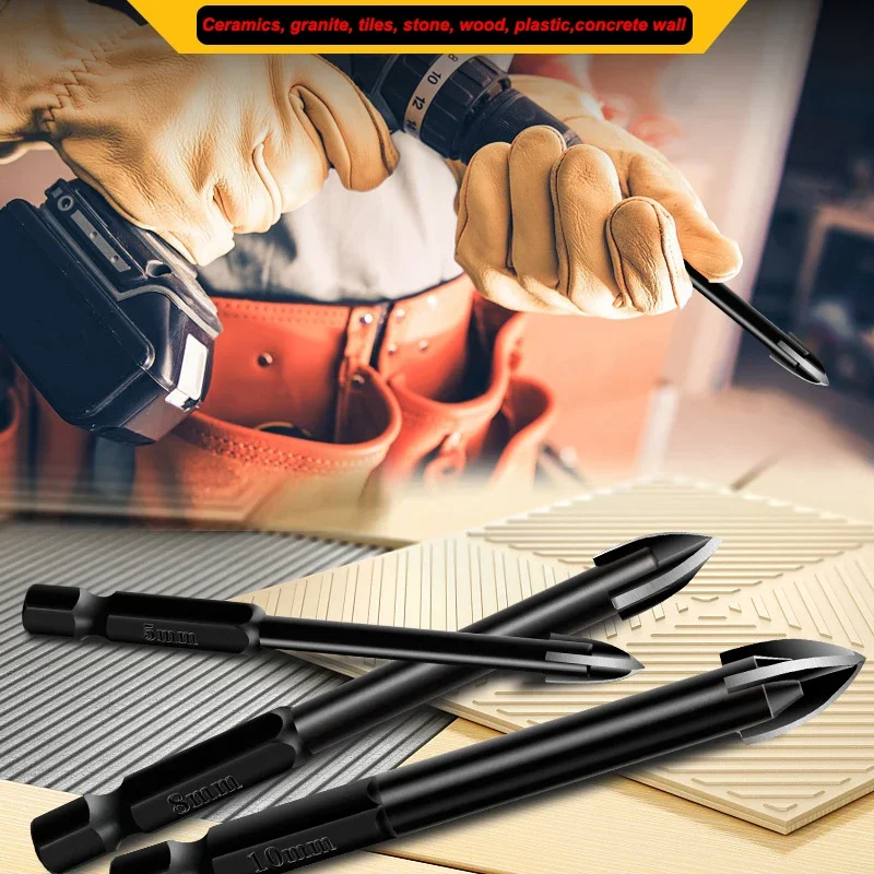 Set di punte per trapano in vetro JUSTINLAU punta in carburo di lega con 4 taglienti punta per trapano a testa di lancia a croce in vetro per piastrelle s 5-8 pz/set 3-12mm