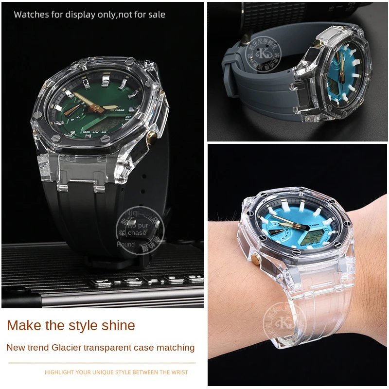 GA2100 Mod Kit for Casioak G-Shock GA-2100 case strap GAB2100 Modification Bezel Frame Rubber strap Band Transparent case set