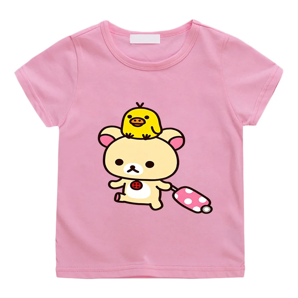 

Rilakkuma Cartoon Print T-shirt 100% Cotton Kawaii Boys Girls Kids Clothing Short Sleeves Sports Manga Comic Cute Tees Summer