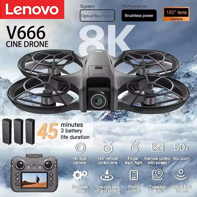 

Дрон Lenovo V666 Mini 8K профессиональный, с Wi-Fi 5G, обходом препятствий, бесщеточным двигателем, удержанием высоты, режимом Headless, радиоуправляемый квадрокоптер FPV, игрушка