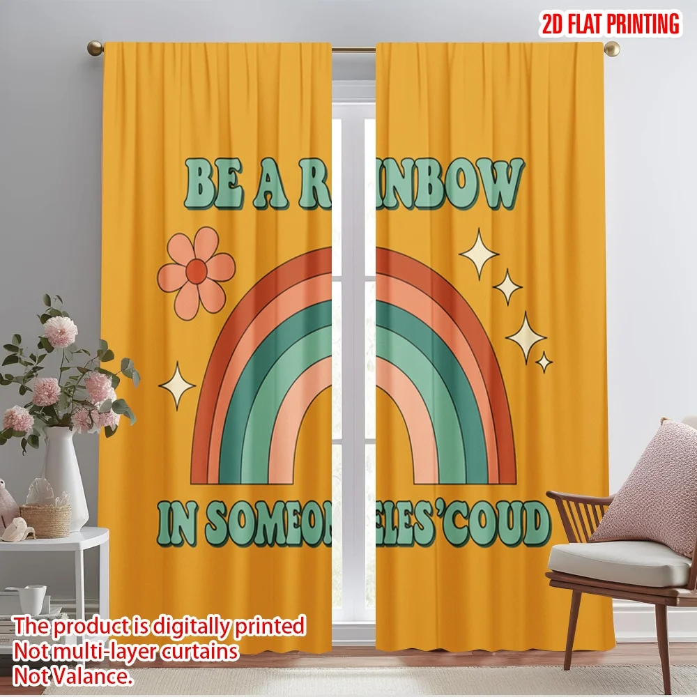 

2pcs 2D flat printing Window Curtains Rainbow Flower Stars Cloud Fabric Without Electricity Festive Wall Decor Perfect for