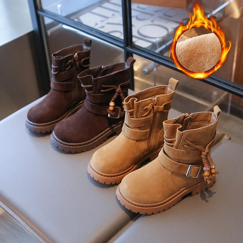 

Короткие сапоги на платформе для девочек, осенне-зимняя новая детская плюшевая обувь до щиколотки Майяра, детская британская обувь, размер 26-36