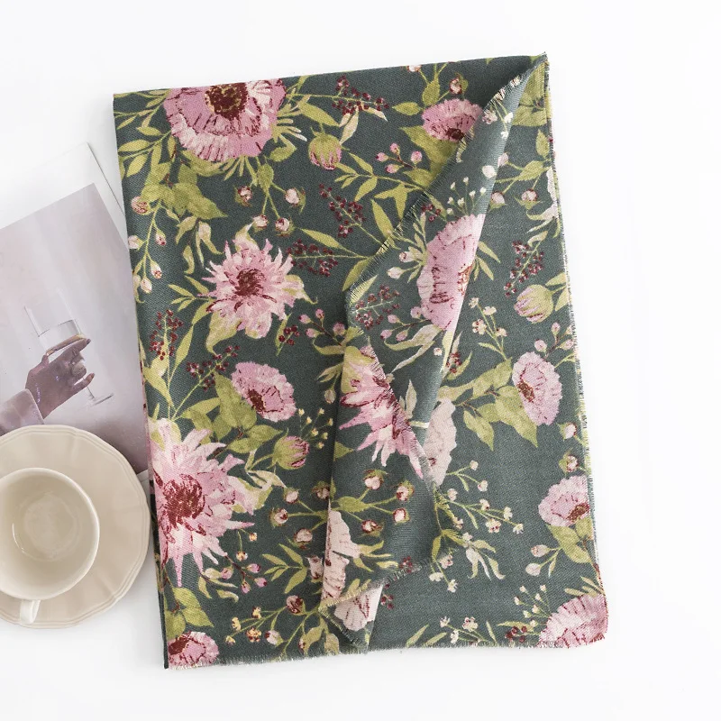 وشاح نسائي من الكشمير المقلد للشتاء على الموضة من الأزهار لحماية الرقبة، حماية من البرد، شال فاخر خفيف أنيق