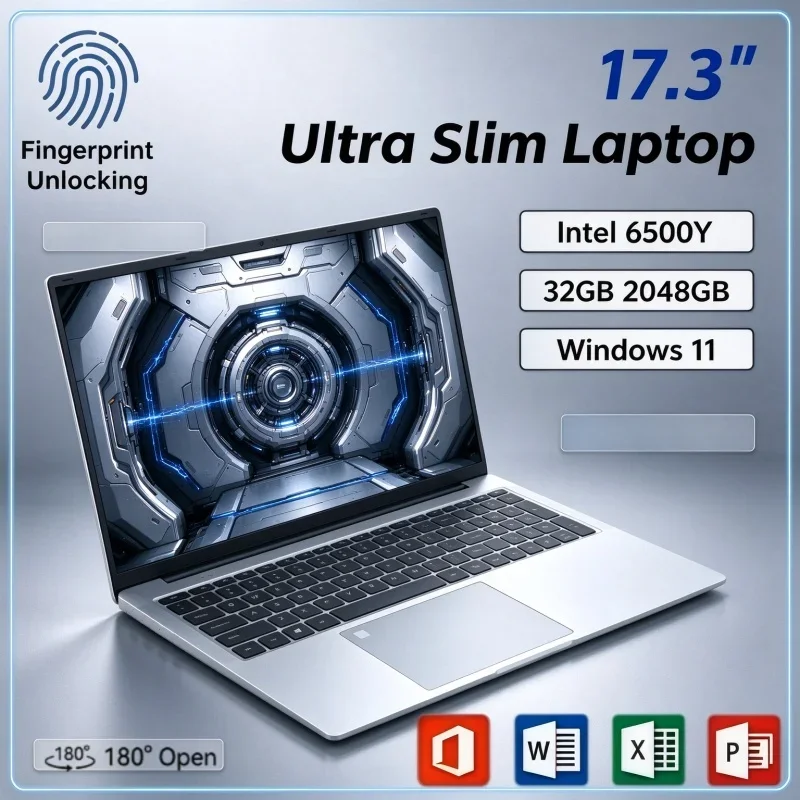 17.3 Inch HD Display Notebook Intel 6500Y 32GB RAM 2TB SSD Windows 11 Fingerprint Unlock Portable Computer For Business Users
