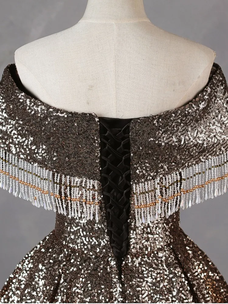 Czarne Złoto Suknie Wieczorowe z Odkrytymi Ramionami Damskie Błyszczące Cekiny Frędzle Sukienka na Imprezę 2026 Nowa Sukienka na Zamówienie na Formalne Okazje