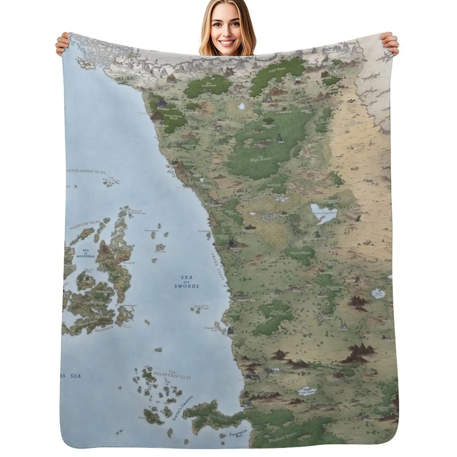 

West Faern. Forgotten Realms detailed map Throw Blanket Nap Soft Beds Polar Stuffeds Blankets