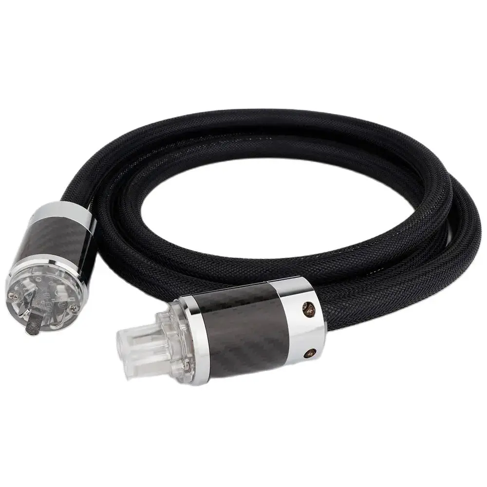 

HiFi power cable with carbon fiber plug connects OCC Schuko Power Plug amplifier dedicated connection power cord