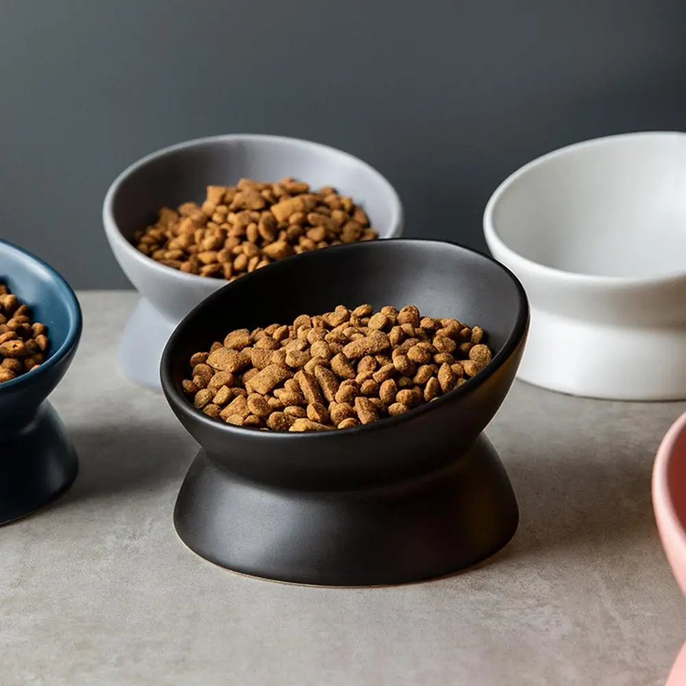 Ceramic Raised Cat Bowls Ergonomic Design Anti Vomiting Stress Free Microwave Dishwasher Safe Tilted Elevated Cat Food Bowl