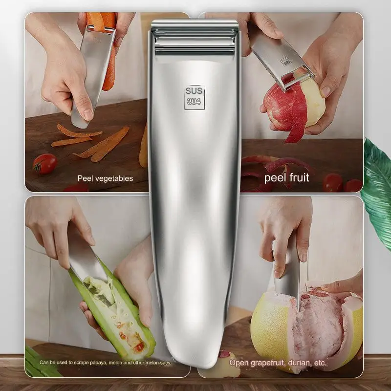 Couteau à éplucher en acier inoxydable, éplucheur de cuisine multifonctionnel et rabot à melon, éplucheur de fruits et légumes compact en forme de bateau