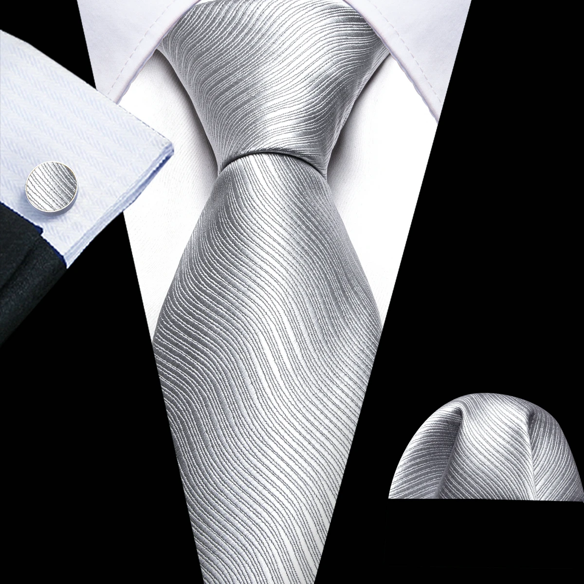 Ensemble de cravates pour hommes, boutons de manchette Erra Wang, gris, noir, argent, blanc, rayé, plaid, solide, cachemire floral, cou