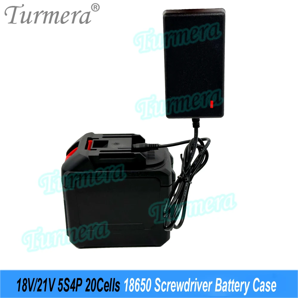 Turmera 18V 21V Screwdriver Battery Case 5S4P 20X 18650 Holder 5S 50A BMS Weld Nickel Charger for 6Ah to 14Ah Electric Drill Use