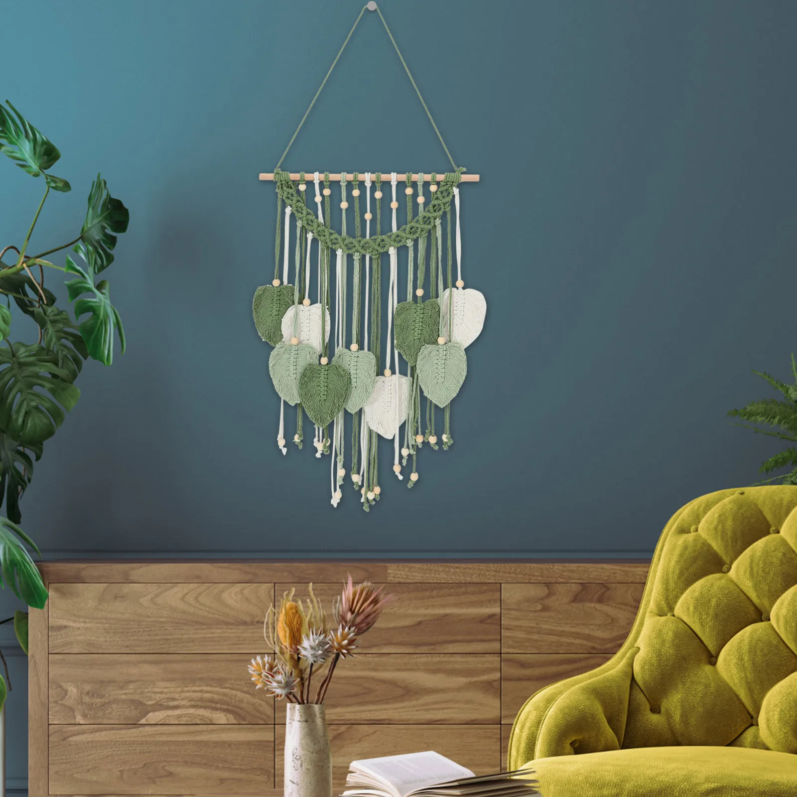 

H Woven Tapestry Bedroom Decoration Tassel Pendant Vase Wall Hanging Polyester Macrame Nordic Style Leaf Design Room