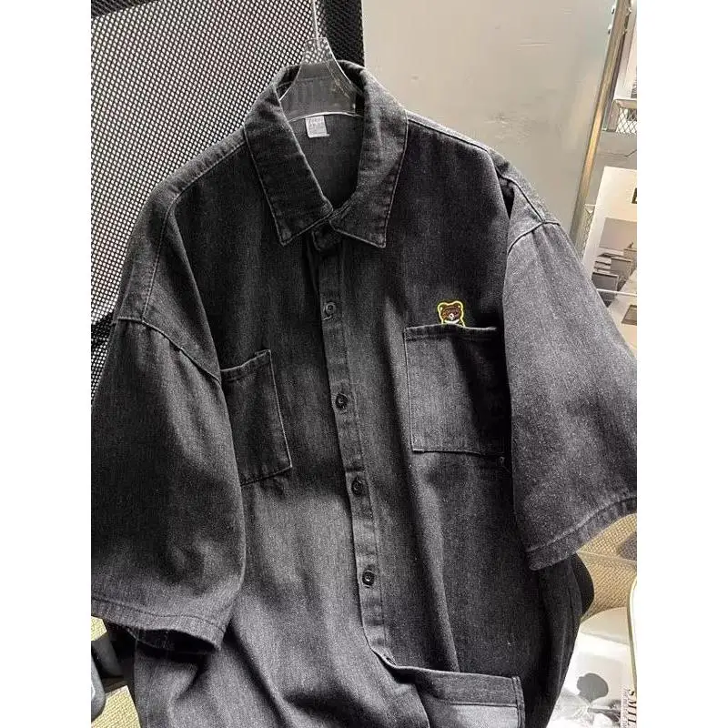 

Свободная повседневная джинсовая рубашка для весны и лета, универсальная, дышащая, с коротким рукавом, для молодежи