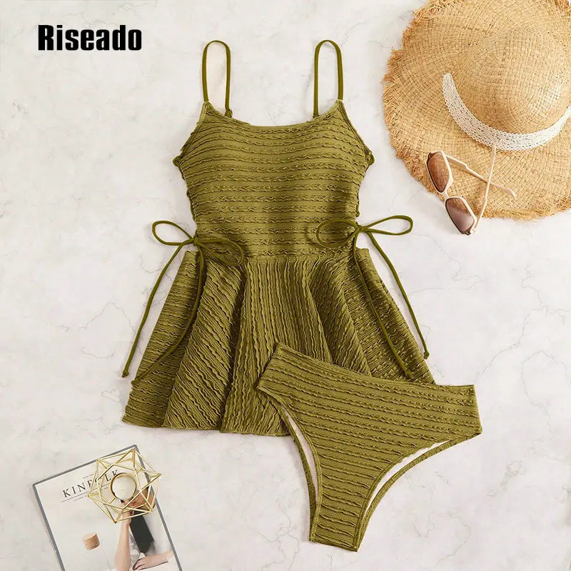 

Riseado One Piece Swimsuit for Women Tummy Control Swim Dress Crisscross Ruched Skirted Bathing Suit with Bottom Large Size