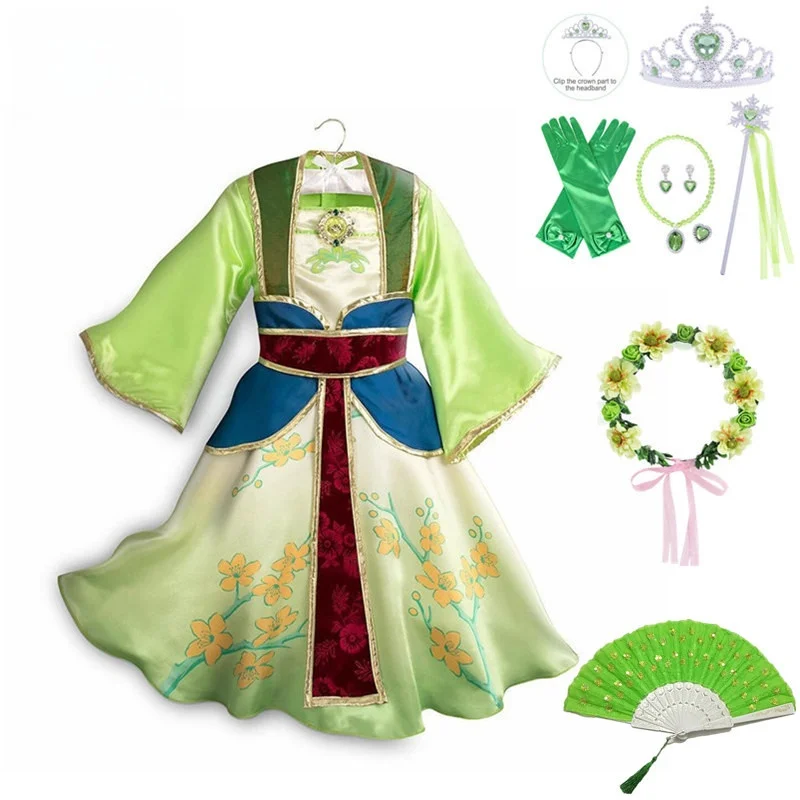 mulan green dress costume Princess Performance Children's Ancient Chinese Hanfu Halloween Girls' Traditional Ethnic Stage Ou Relive those major movie