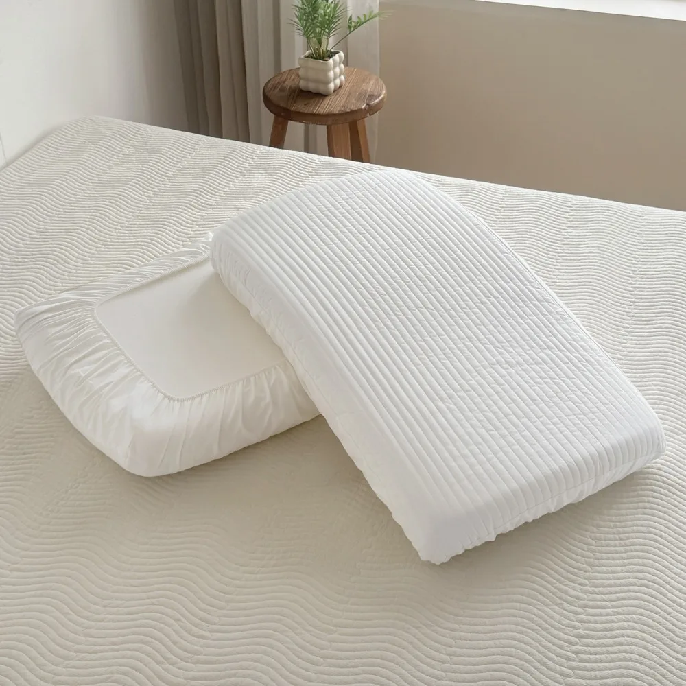 

Cotton Elastic Band Pillowcase Quilted Stripe Pattern Dormitory Pillow Cover Solid Color Skin-friendly Latex Pillow Pillowslip