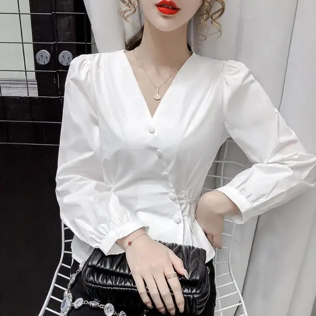 

2024 Korean Fashion Women Shirts Women Long Sleeve Shirts Tops Office Lady Basic Shirt Blouses Solid Color Woman Blouse T52