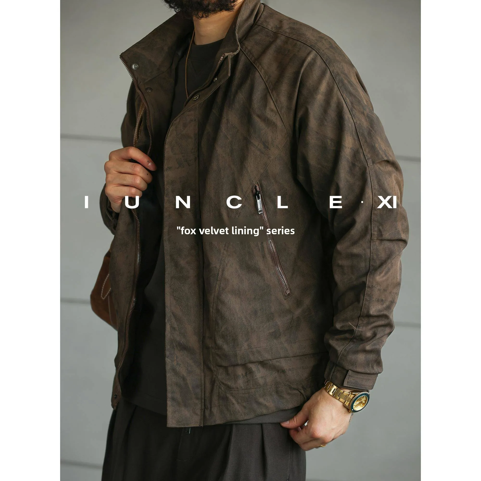 

Men's Faux Fur Lined Jaet Stand Collar Warm Outerwear Heavyweight Polyester Fiber Long Sve Stand Fit American Sle