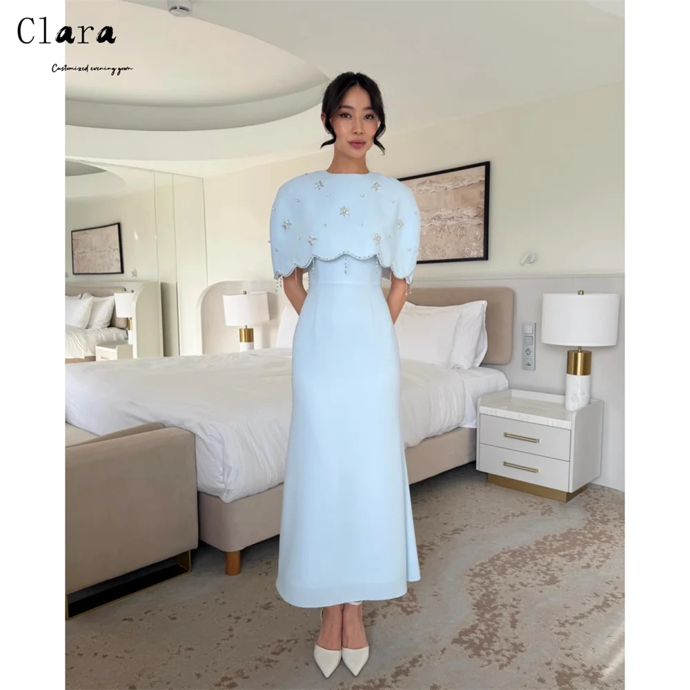 

Clara Custom Sky Blue Rhinestone Tail Round Neck Custom Dress Dresses 2025 Woman Luxury Evening Dress Elegant Night Dresses Prom