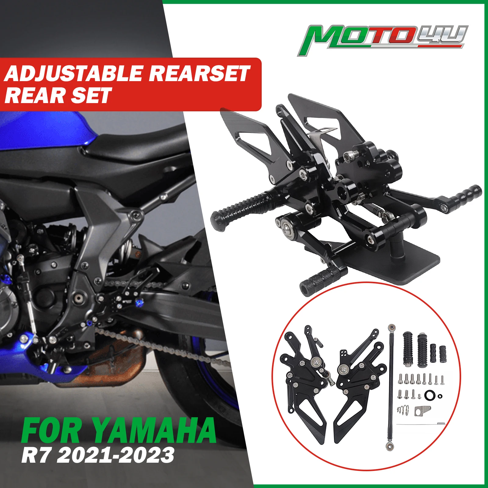 

CNC Adjustable Rearset Foot Pegs Racing Rear Set Black/Sliver For YAMAHA R7 2021 2022 2023