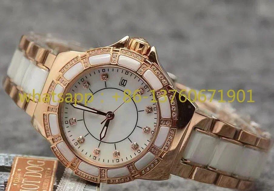 Luxury New Women Quartz Ceramic Diamonds Ladies Dress Watch Black White Rose Gold Fashion Watches 36mm