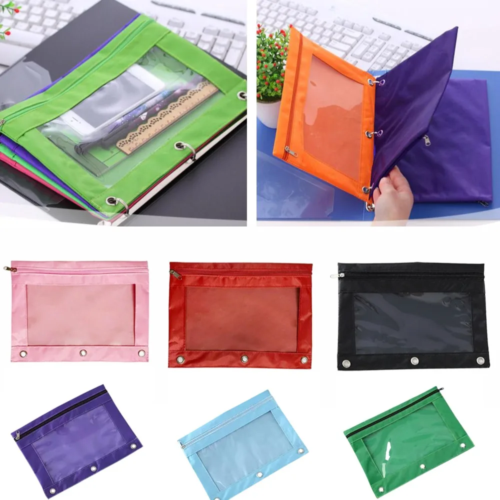 

Three-Hole File Bag Single Zipper Oxford Cloth Storage Bag with Air Eye PVC Loose Leaf Bag Pen Bag