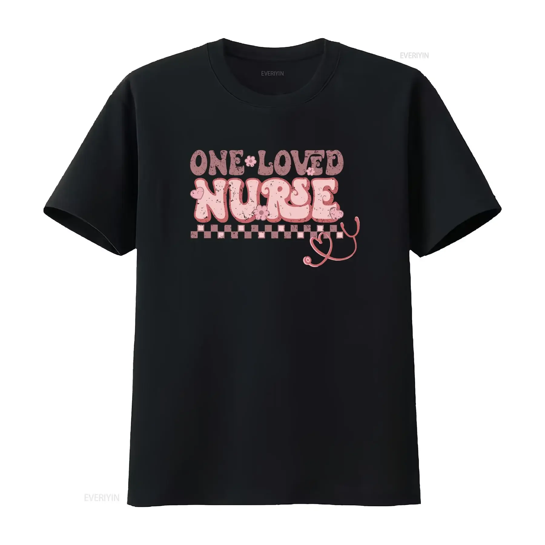 Retro Groovy One Loved Nurse Heart Floral Stethoscope Print Casual T Shirt vintage Washed Unisex Stylish Soft designer clothes