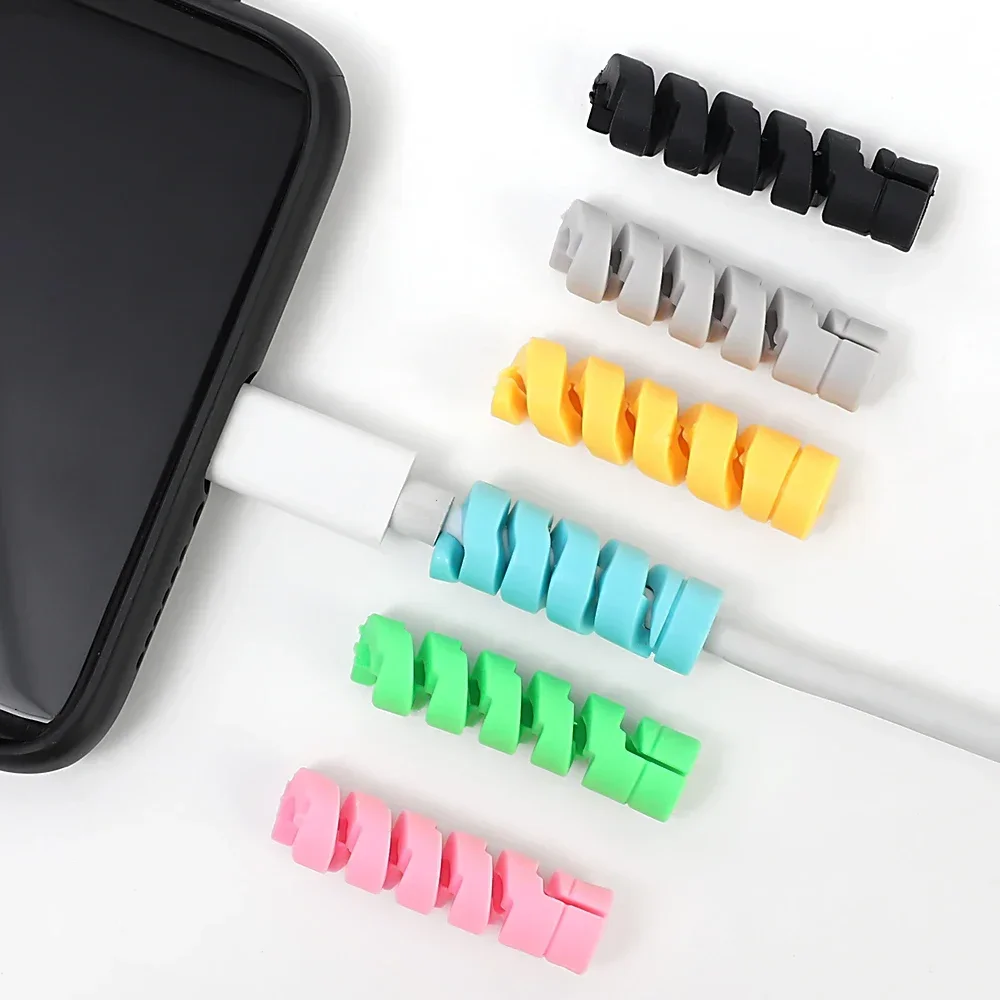 1/12Pcs Spiral Silicone Cable Wrap Protector Anti-break Data Cable Holder Sleeve Cord Saver Mouse USB Charger Cables Winder