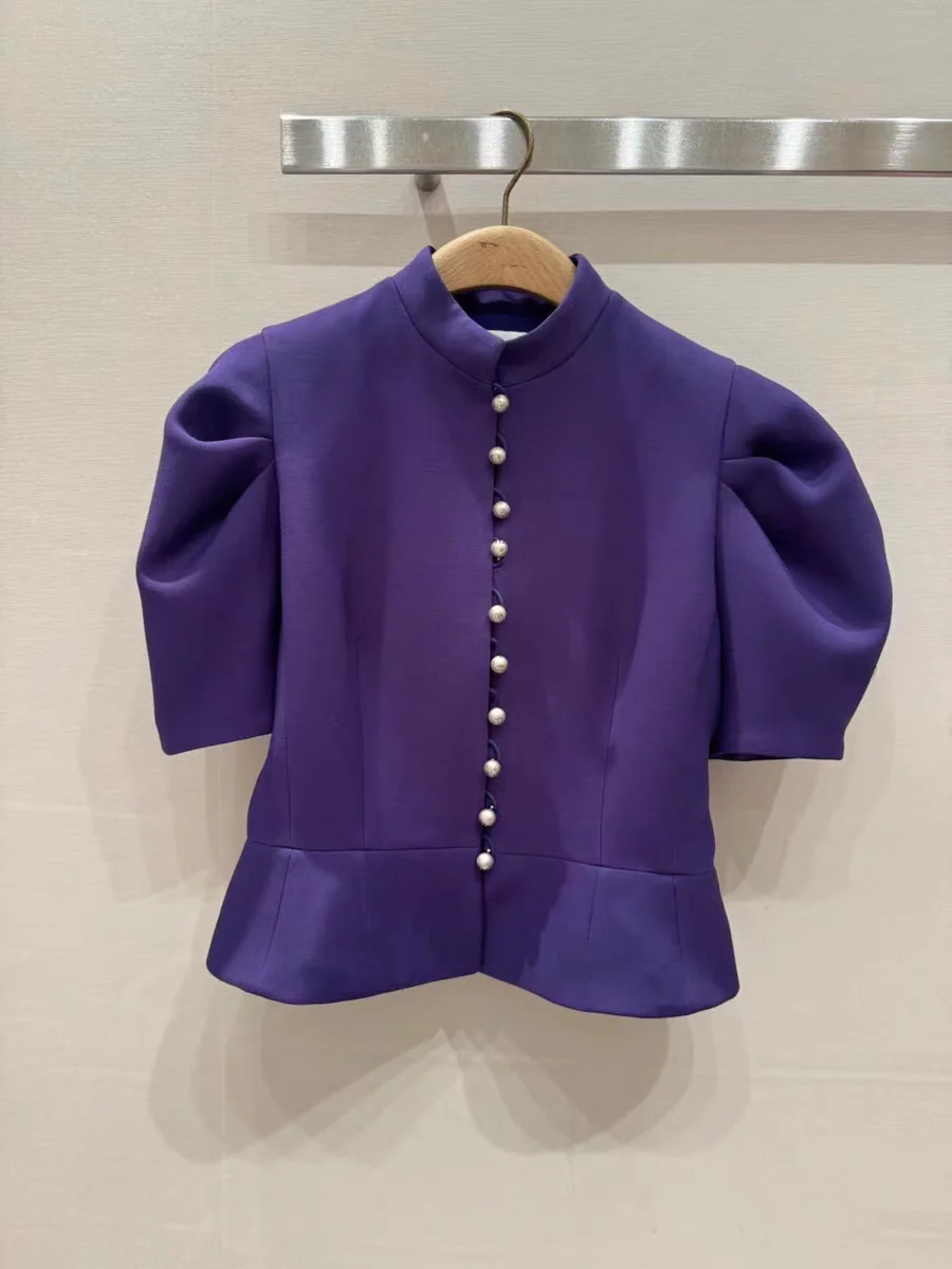 

Ele Purple ort Sve irt Pearl Button up Top for Women Autumn 2024 Faion Trend Single Piece Other Material 00%