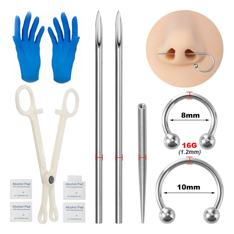 Chirurgenstahl-Körperpiercing-Werkzeug-Set, professionelle Nadeln, Klemmzange, Handschuhe, Zugstift, Werkzeug für Lippen, Nase, Nabelpiercing-Set, Schmuck – Detail 22