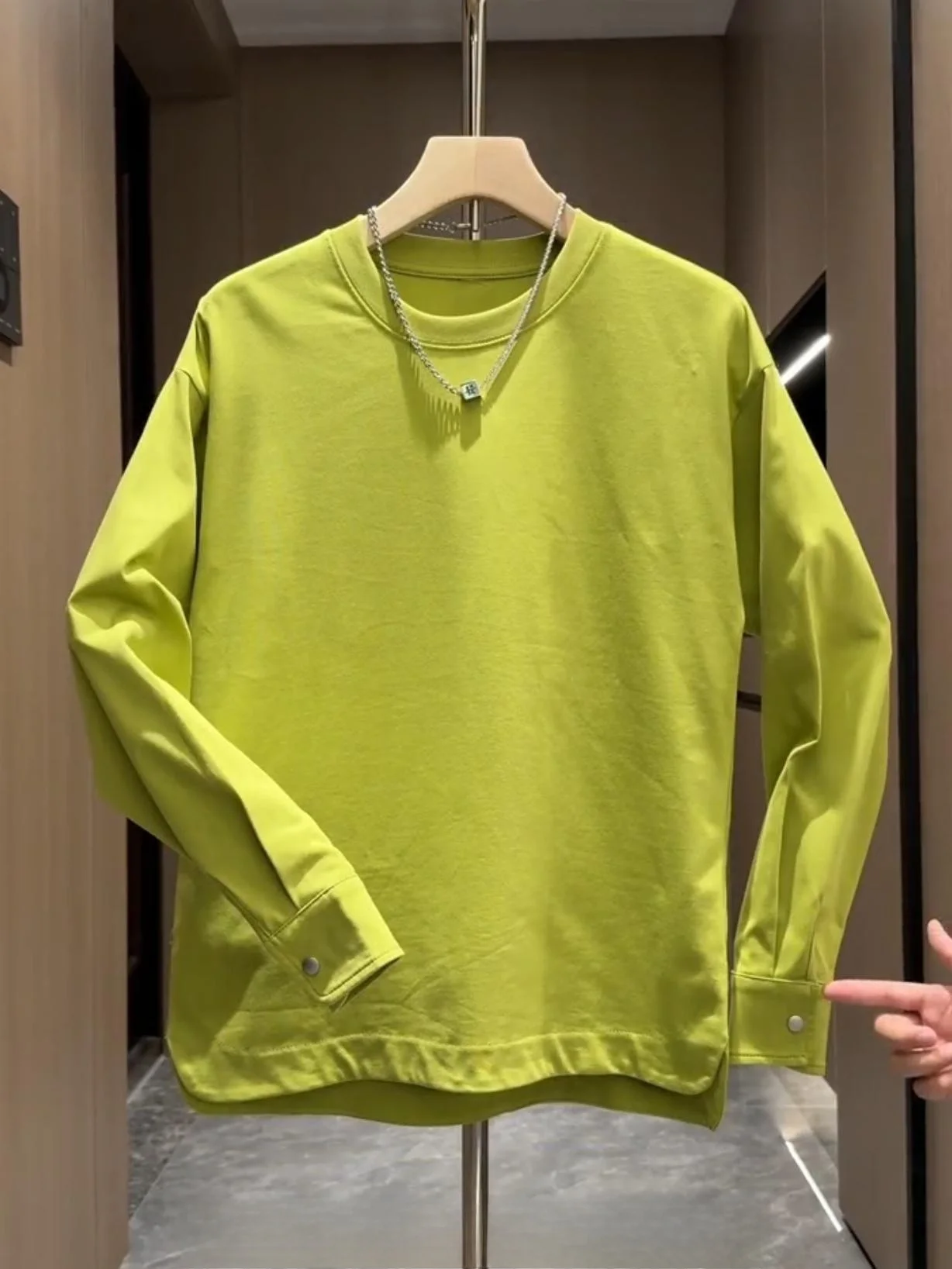 

Spring Autumn New Sle Dopne Long Sve round Ne Sweatirt Men's High End Simple Loose Slimming Versatile Base irt