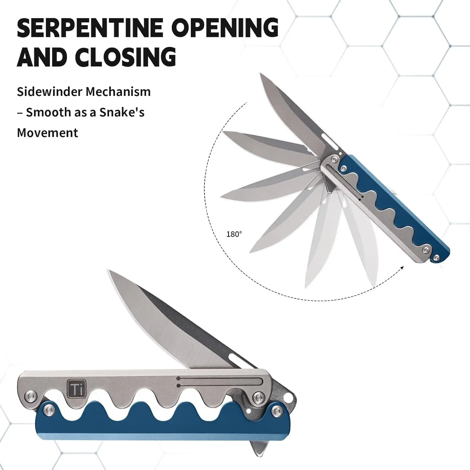 Premium Titanium Sidewinder Folding Knife – Ready-to-Gift EDC Tool One-Hand Deployment, CNC Blue/Wave Grip & D2 Steel Blade