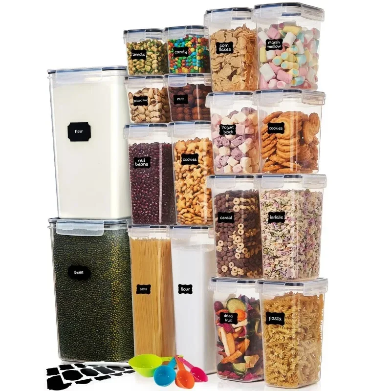 

Food Storage Containers Set, Airtight Plastic Cereal Container with Lids for Kitchen Pantry Organization, 18 Pack Clear