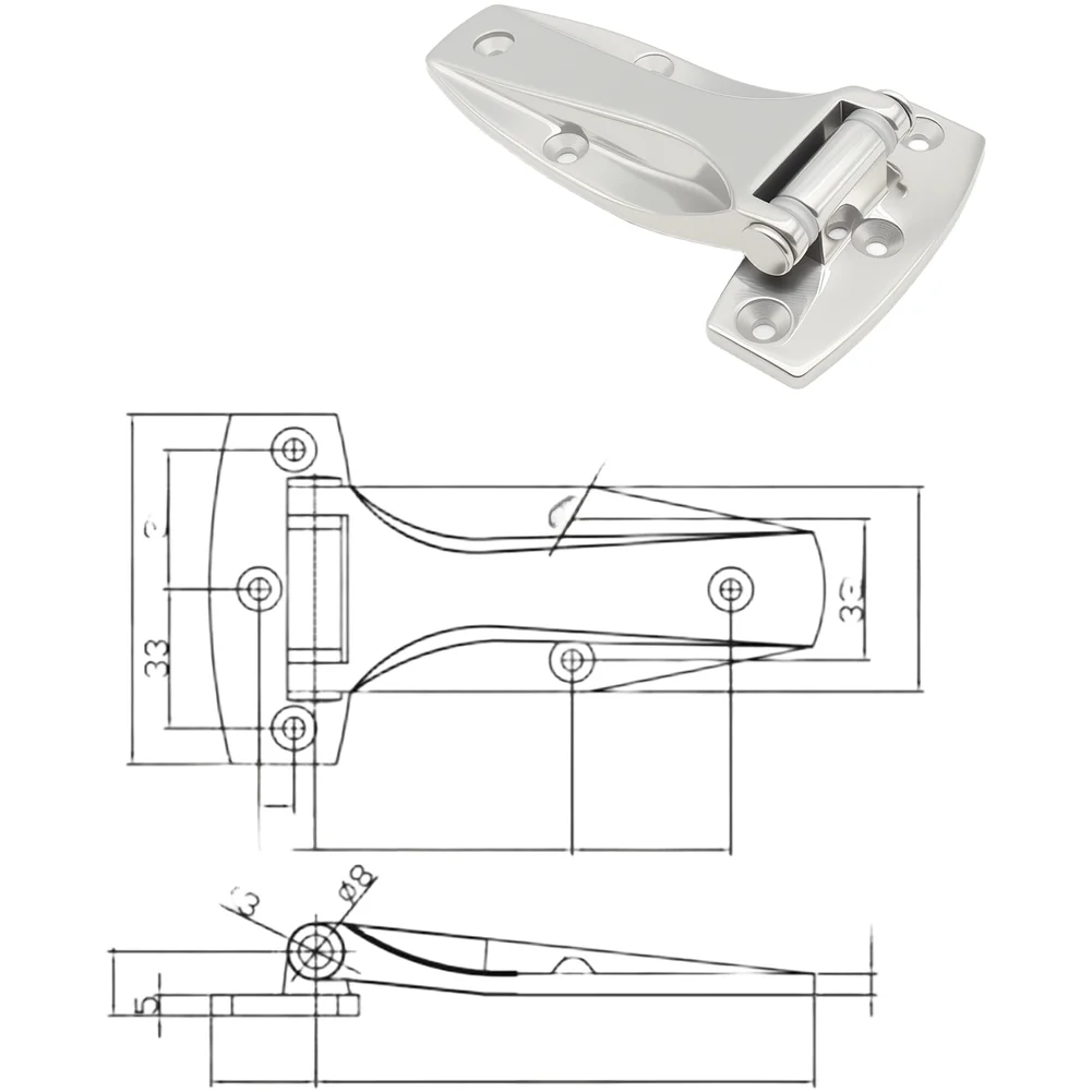 Stainless Steel 316 Hinge for Large For Equipment Cabinet Doors with 135 Degree Full Motion and Reflective Polished