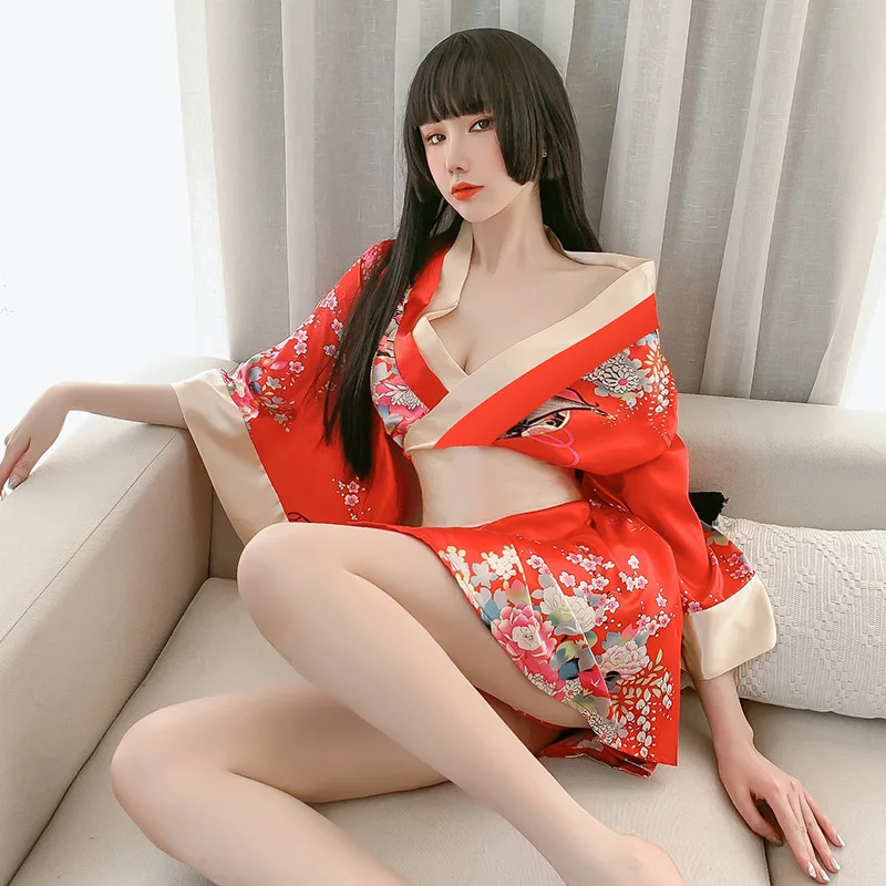 Hot Sexy Geisha giapponese Cosplay Kimono Outfit donna accappatoio Yukata costumi pigiama cintura Lingerie erotica Set Sex porno Clothes