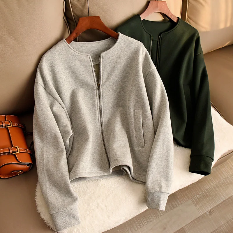 

Женский хлопковый кардиган на молнии с капюшоном, круглым вырезом, прямого кроя, 100% хлопок, длинный рукав, весна