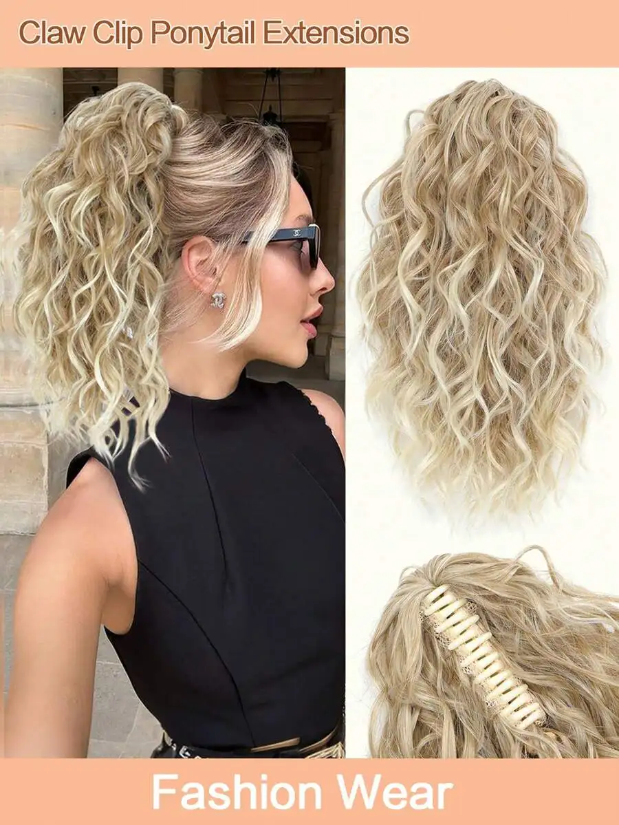 

2026 New Curly Claw Clip Drawstring Ponytail Extension, Black Synthetic Hairpiece for Women