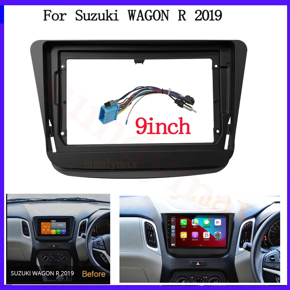 9 Inch Car Radio Fascia Panel Frame cable wire for SUZUKI WAGON R 2019 -2022 Dashboard ABS+PC Plastic Installation Trim Kit