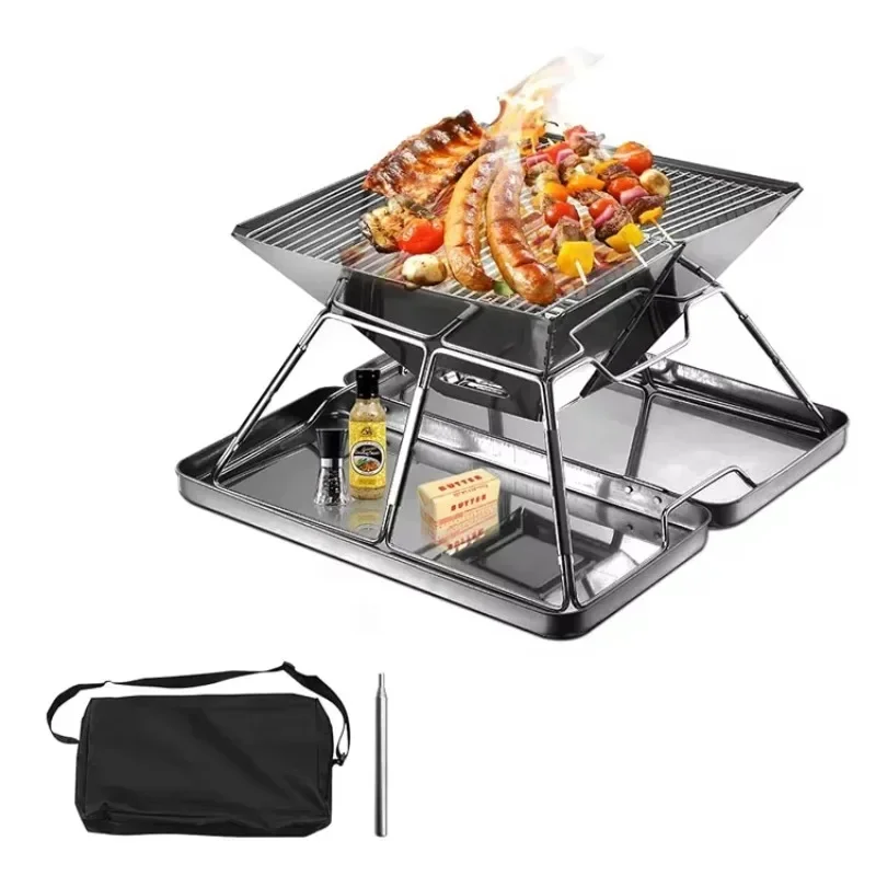 304SS Portable Folding Camping Fire Pit Outdoor Wood Stove Burner with Carrying Bag