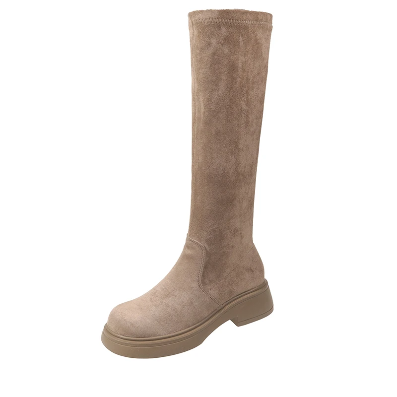 Botas altas hasta la rodilla para mujer, modelo nuevo de otoño-invierno 2026, botas largas elásticas estilo caballero retro de terciopelo, tacón grueso, pierna delgada, talla 32-40