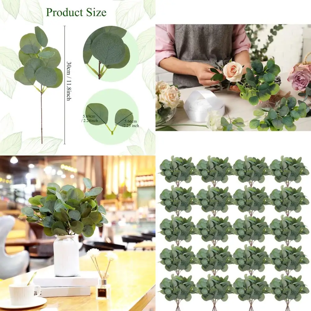 

300 Pcs 11.8-Inch Tall Eucalyptus Stems with Gray-Green Leaves for Floral Arrangements and Decor