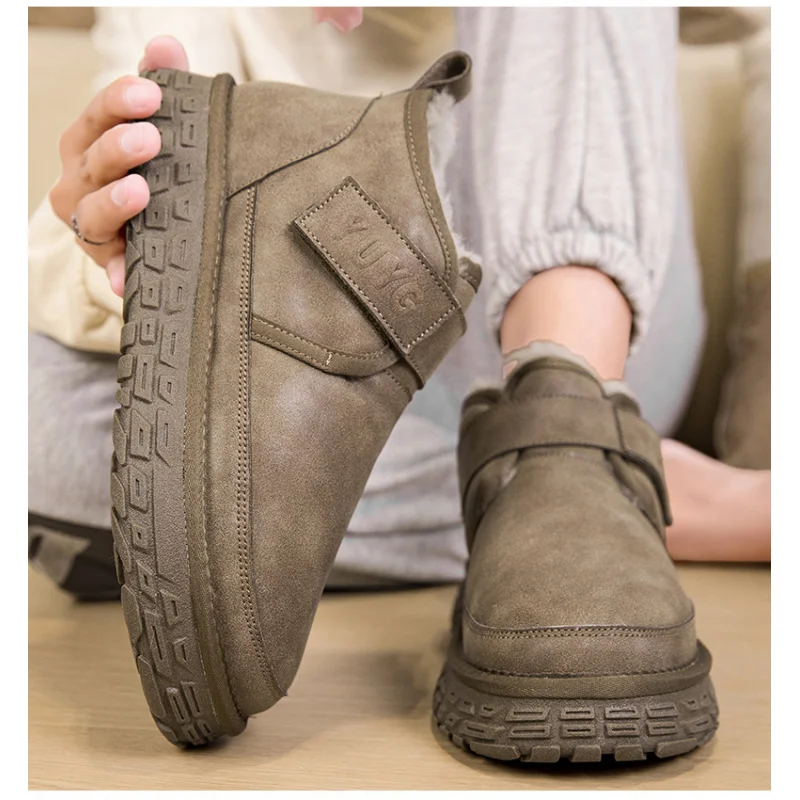 Мужские сверхпрочные зимние ботинки 2025 года, теплые манжеты и толстая подошва, противоскользящие на День Благодарения, модные и легко чистящиеся для повседневного ношения