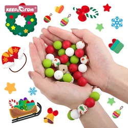 31Pcs 15MM Silicone Beads Printed Beads Set Christmas Holiday Style Bead Accessories DIY Bracelet Pacifier Chain Making