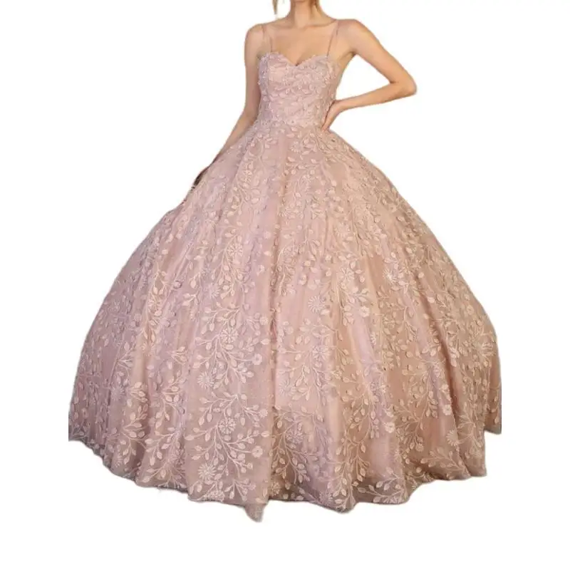 Robe de princesse en dentelle à bretelles spaghetti pour filles, robe de Rh, robe de fête d'anniversaire, 15 ans, 16