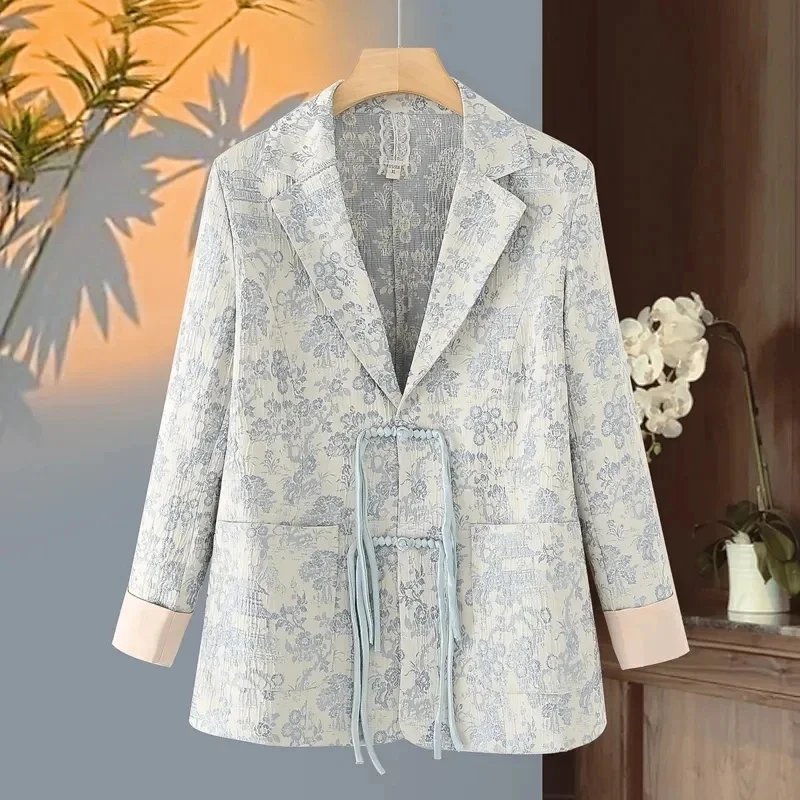 2024 Spring Autumn Blazer Jacket Women's Jacquard Retro Style Ladies Be All-MatchSuit Coat Fashion Top Grade Lady Outerwear 5XL