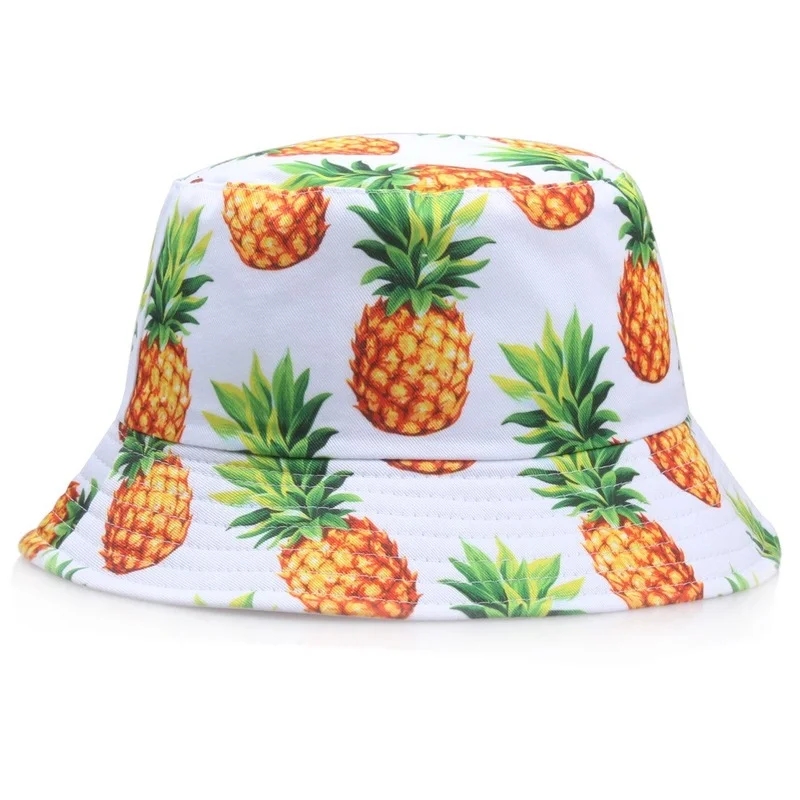 Summer Lemon Printed Bucket Hats For Women Men Kids Cherry Pineapple Double-Sided Panama Caps Fishing Bob Sun Fisherman\'s Hat