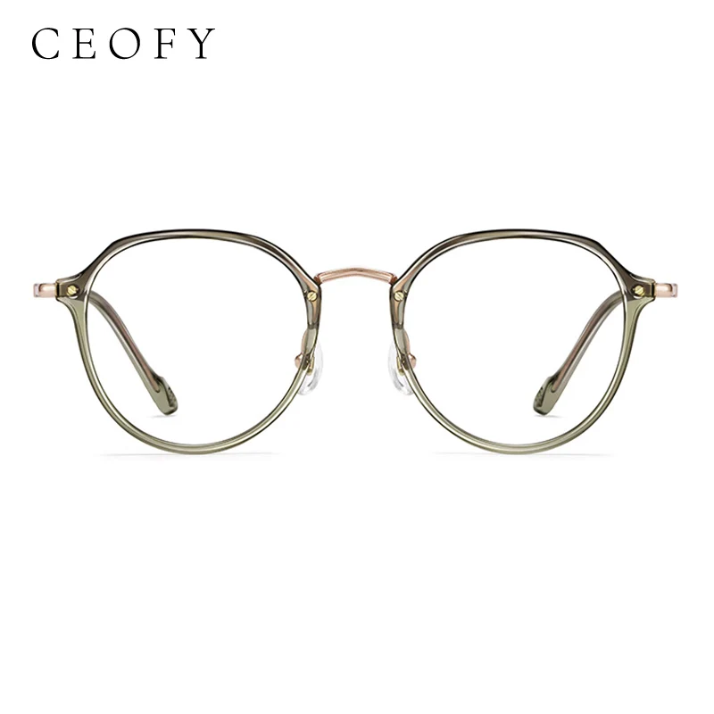 Ceofy Women TR Titanium Glasses Frame Myopia Fashion Brand Design Round Olive Green Women Optical Eyglasses High Quality