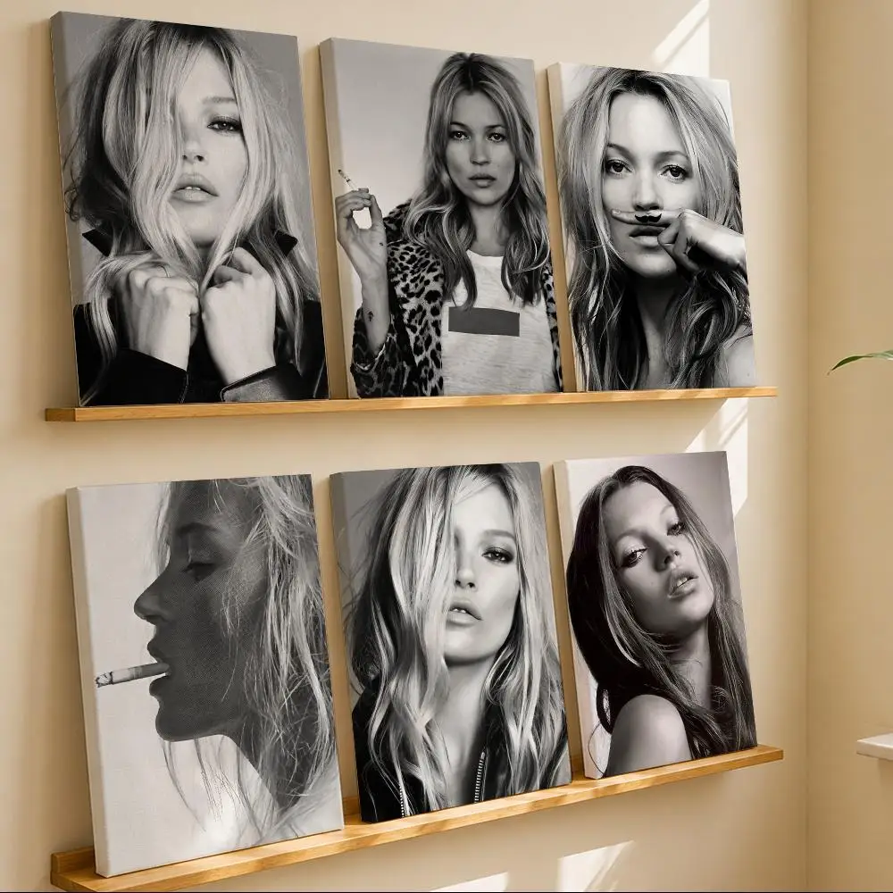 Fashion Model K-Kate Moss Framed Wall Painting Canvas Art Poster with Solid Wood Frame for Living Room Home Decor